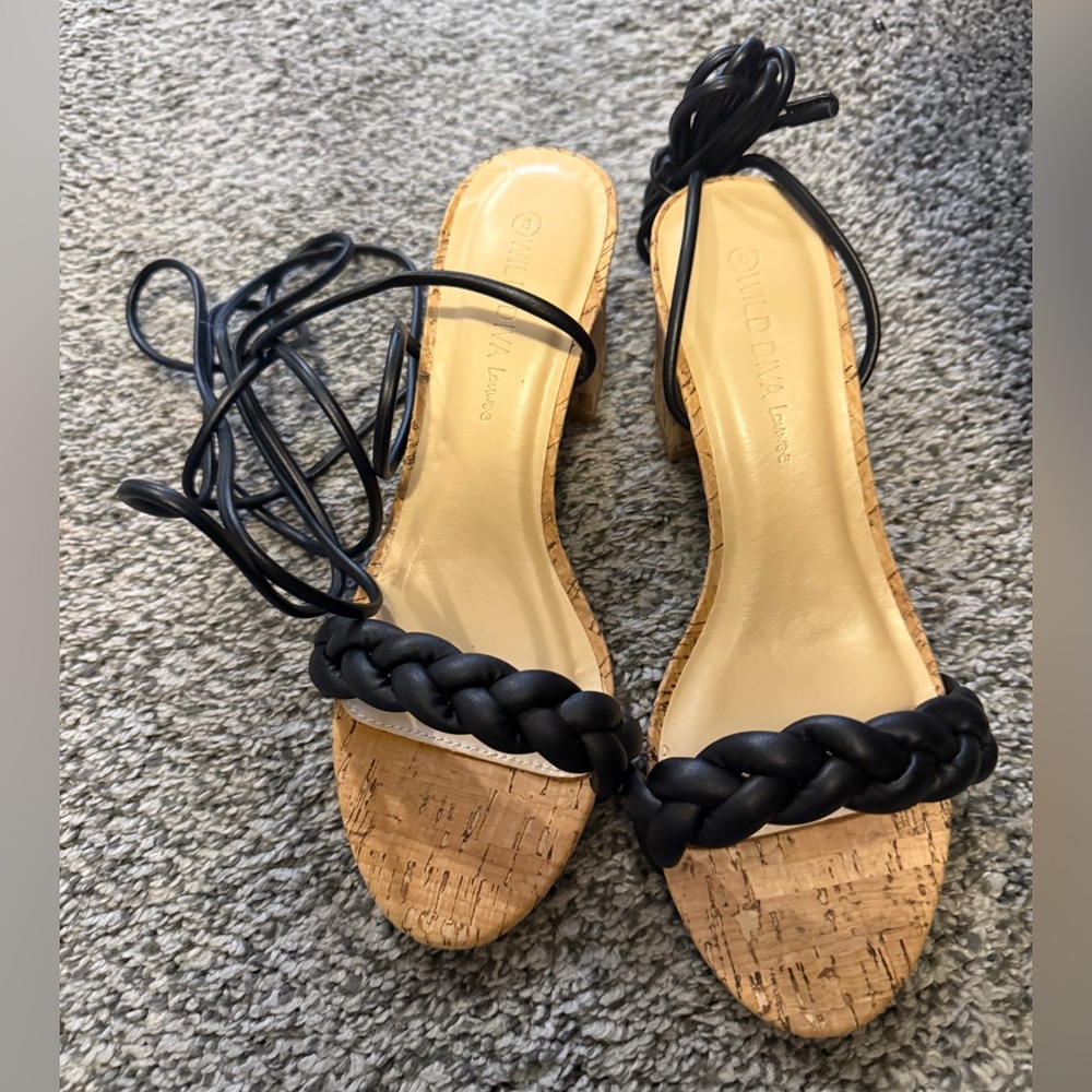 WILD DIVA Lounge Black and Tan Braided Sandals‎